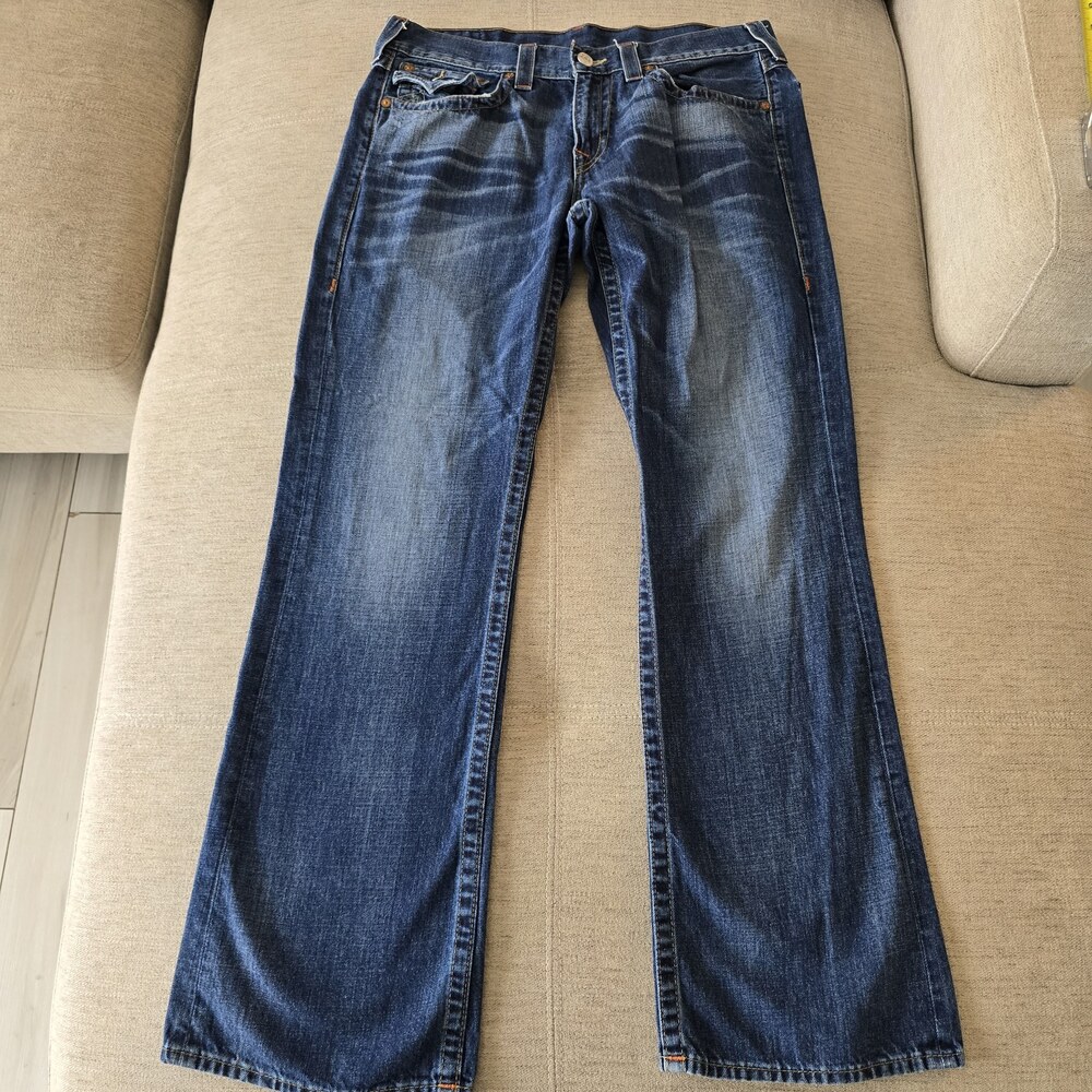 True Religion Mens Boot Cut Jeans Medium Wash Flap Pockets Size 34